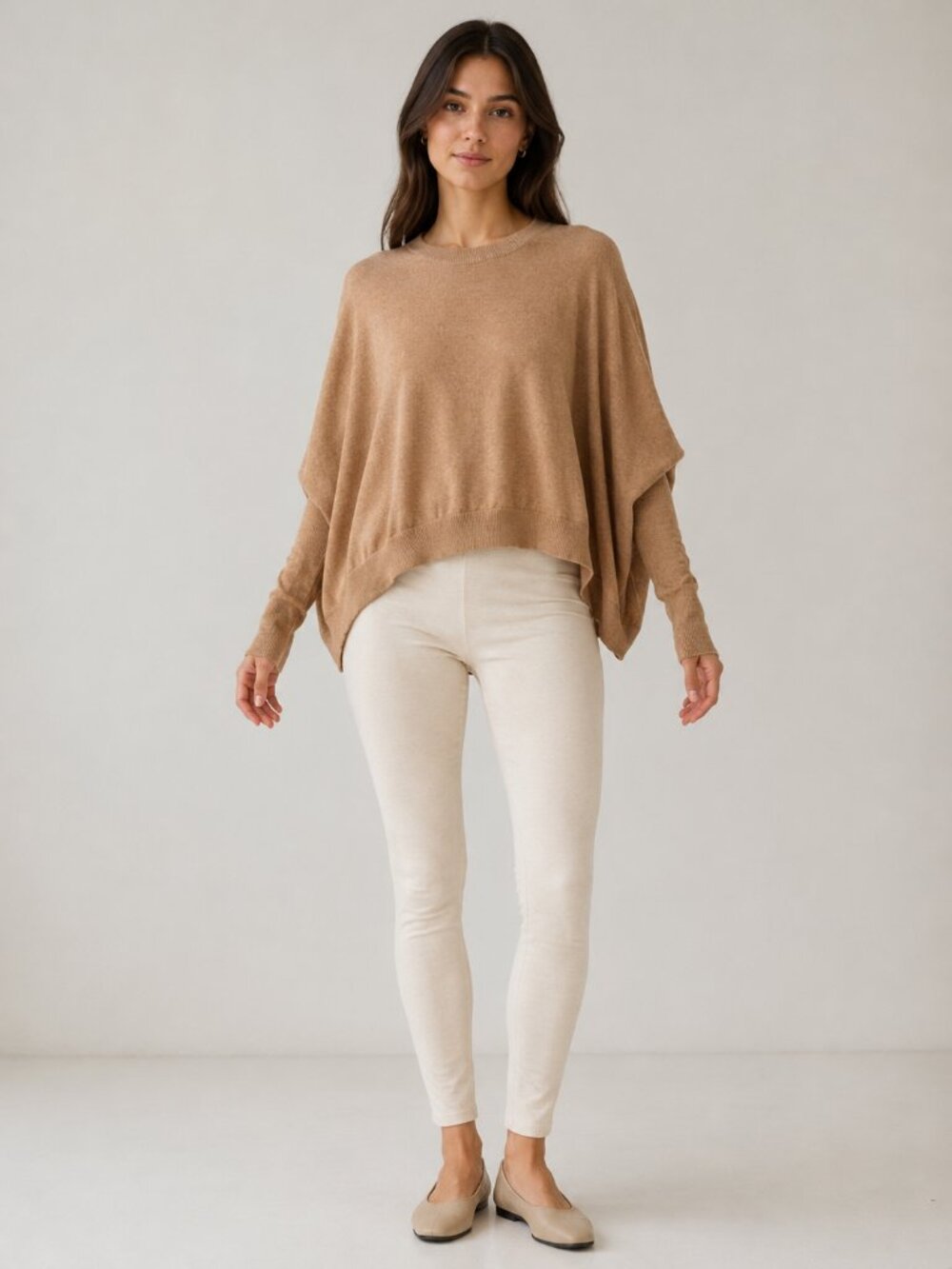 Anthropologie Womens XS Camel Tan Merino Wool Batwing Oversized Poncho Sweater